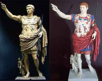 Comparison photo of the Augustus of Prima Porta statue
